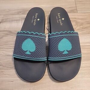 Kate‎ Spade La Jolla Pool Slide Sandals Blue Green Spade Logo Open Toe 11B NEW